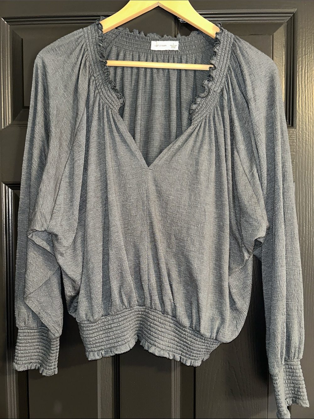 Gentle Fawn Washed Blue Smocked V-Neck Tunic
